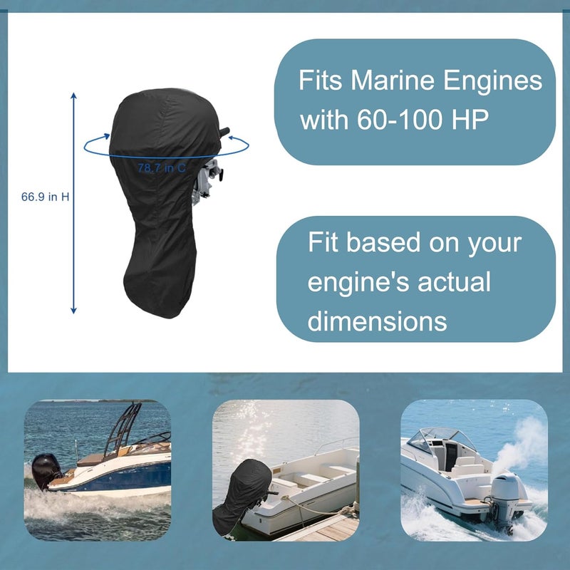 NorthBoat Waterproof Outboard Boat Motor Cover for 60-100HP，78.7 inch C * 66.9 inch H, Heavy Duty, Fade-Resistant, Universal Fit Engine Protection - Image 4